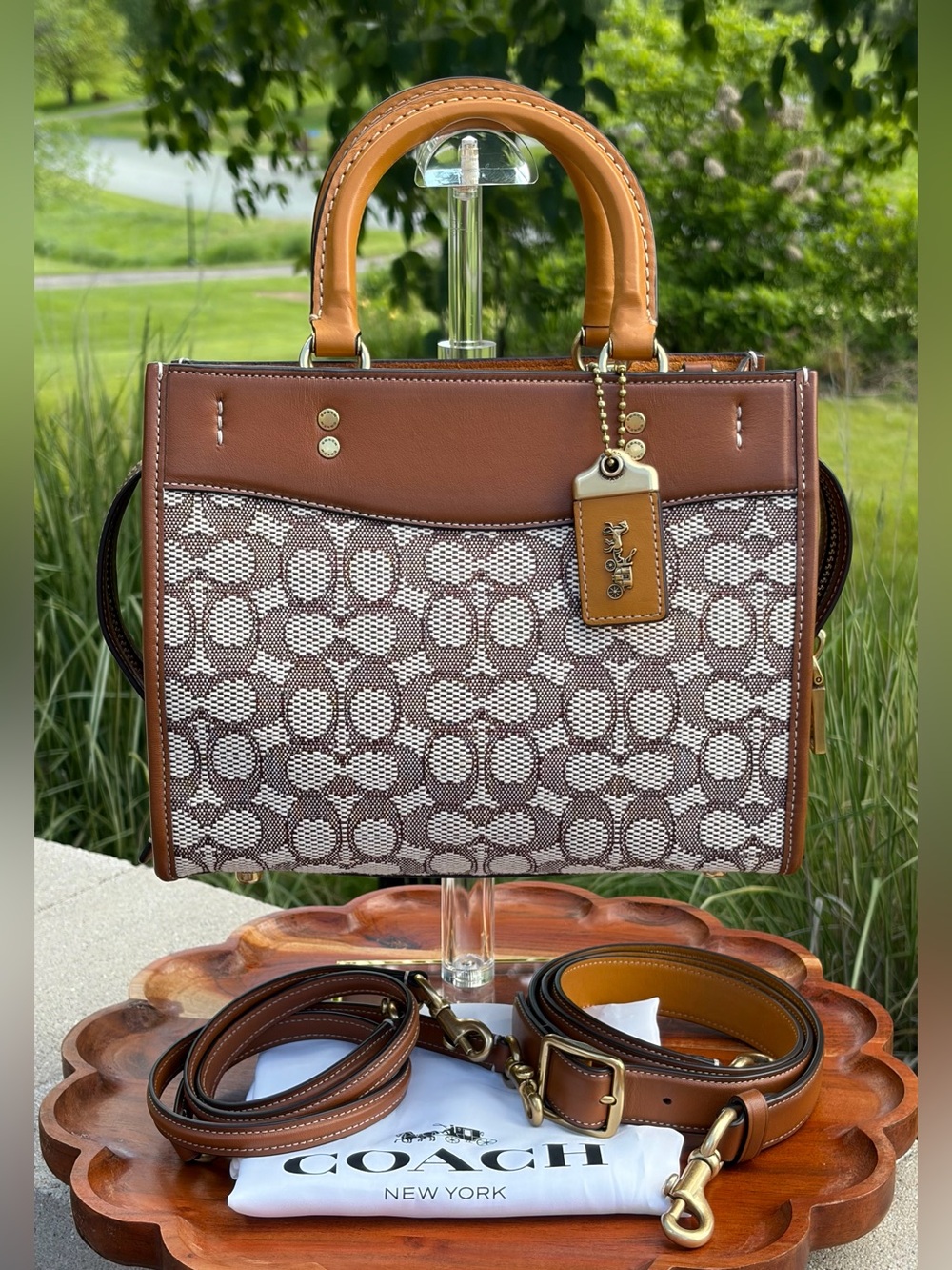 Coach Rogue 25 Signature Textile Jacquard Coco Amber Leather C6444 NWT - Picture 17 of 17